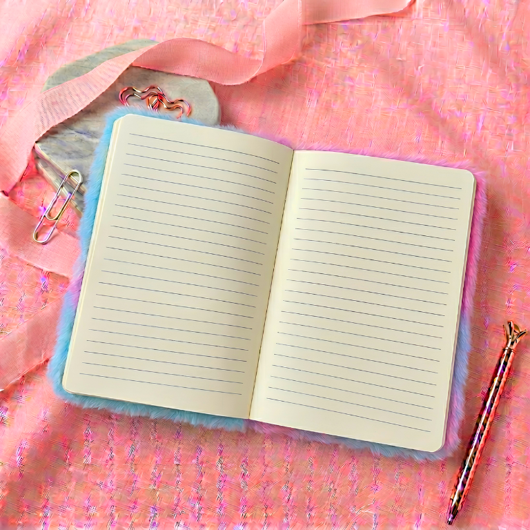 Magical Rainbow Unicorn Furry Plush Diary – A5 Cute Pastel Notebook