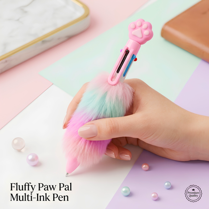 Cute Fluffy Multi-Ink Ballpoint Pen – 6-in-1 Creative Shuttle Pen for Girls
