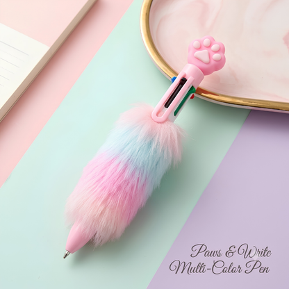 Cute Fluffy Multi-Ink Ballpoint Pen – 6-in-1 Creative Shuttle Pen for Girls