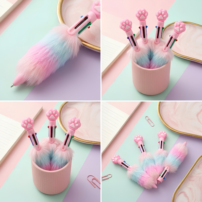 Cute Fluffy Multi-Ink Ballpoint Pen – 6-in-1 Creative Shuttle Pen for Girls