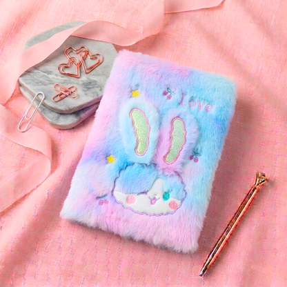 Cute -Ear Bunny Furry Plush Diary – A5 Aesthetic "Love" Cloud Journal