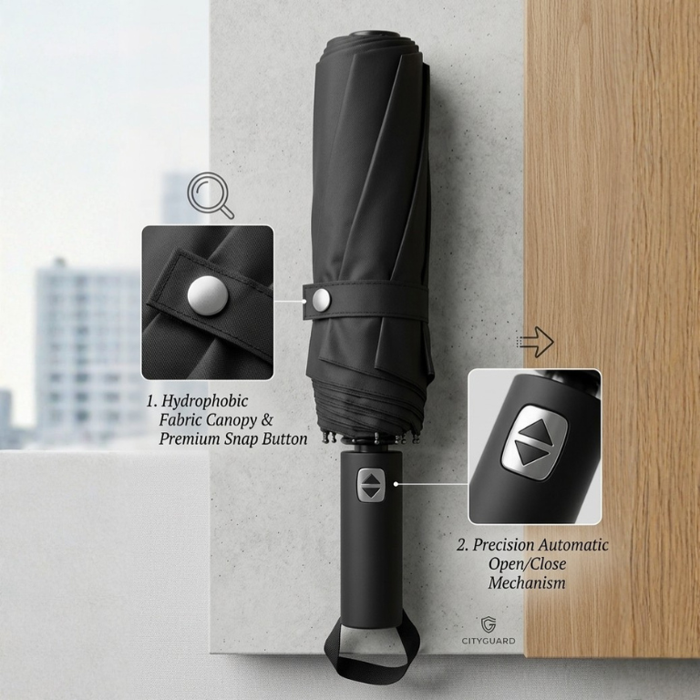 Automatic Open Close Umbrella – 46 Inch Large Foldable Rain Umbrella – Strong  & Waterproof Folding Umbrella for Men & Women