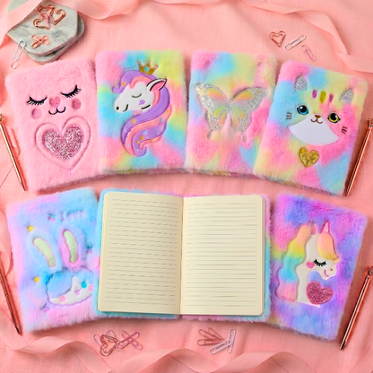 Cute Furry Animal Plush Diaries – A5 Soft Notebook Journal for Girls & Kids